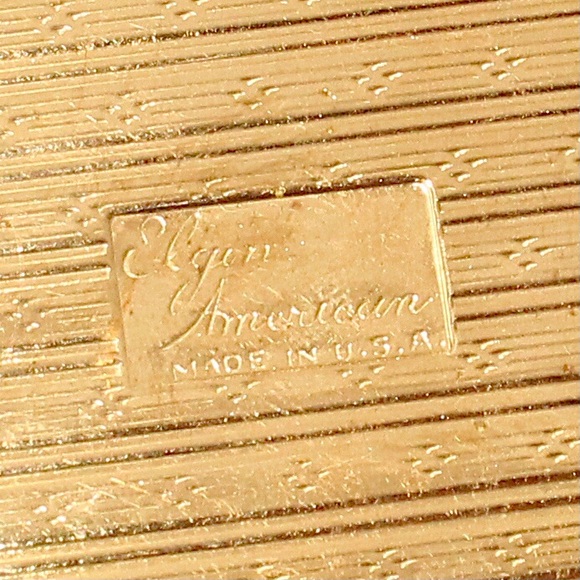 Vintage Elgin American Makeup Powder Compact Case Mirror Black Enamel Gold Tone - Picture 7 of 9